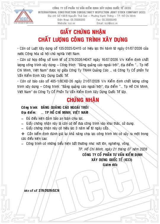 Kiểm Định Bảng Quảng Cáo Ngoài Trời Kiểm Định Bảng Quảng Cáo Ngoài Trời